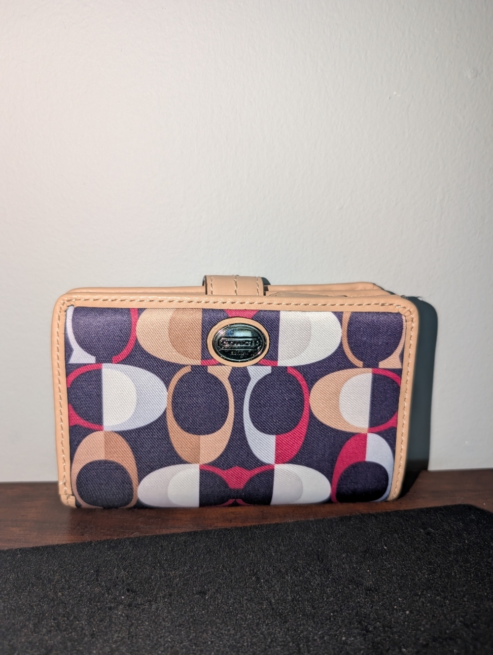 Coach Signature Multicolor Wallet with Beige Trim